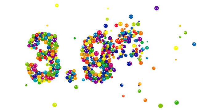 Colorful 3.9 percent number and icon for promotions and commercial advertising formed of multiple vivid balls in a random pattern isolated on white