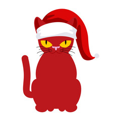 Santa Cat. Pet in Christmas hat. New Year illustration. Xmas tem