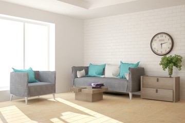 White room with sofa. Scandinavian interior design