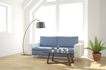 White room with sofa. Scandinavian interior design
