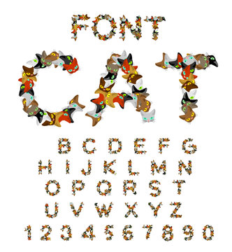 Cat Font. Catlike ABC. Letters Of Cats. Pet Alphabet. Pets Typog