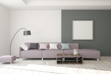 Fototapeta premium White room with sofa. Scandinavian interior design