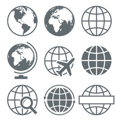 Earth Globe Icon Set Round - Vector Illustration