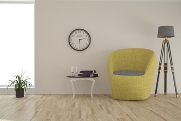 White room with armchair. Scandinavian interior design
