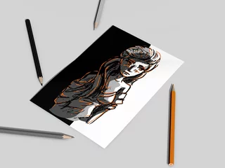 Tapeten Een tekening met potlood van een dame © emieldelange