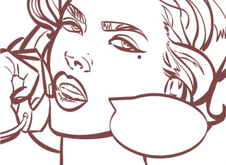 Vector art of beautiful woman with phone, pin up, pop  illustration in  format. Isolated eps10