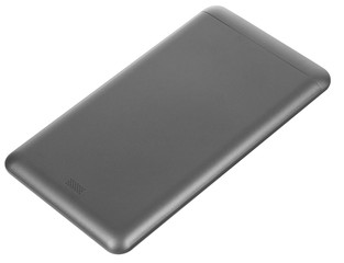 Tablet metal silver with black smooth back angle flying