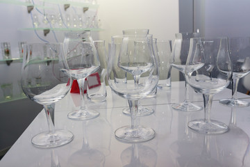 Glass wine glasses in a shopping pomschenii. Sale