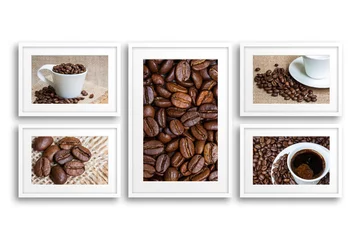 Stickers pour porte Bar a café Collage of frames with coffee motif posters. Cafes decor mock up