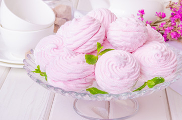 Russian berry marshmallow or zefir dessert on a white background