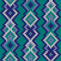 Fototapeta premium Knitted seamless pattern in turquoise, blue and white hues