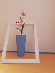 flower in the vase, minimalism composition, 3d