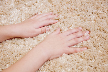  hands on a fluffy carpet