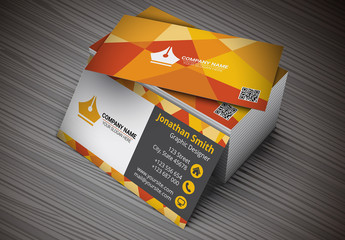 Business Card with Orange Geometric Backround Layout