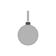 Christmas tree ball icon. Gray bauble decoration, isolated on white background. Symbol of Happy New Year, Xmas holiday celebration, winter. Flat design for card. Vector illustration