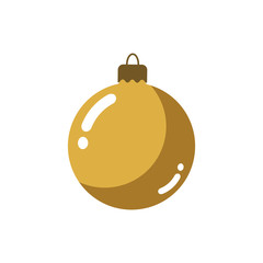 Christmas tree gold ball icon. Golden bauble decoration, isolated on white background. Symbol of Happy New Year, Xmas holiday celebration, winter. Flat design for card. Vector illustration