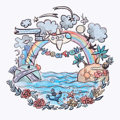 Freehand sketch drawing Vacation concept
