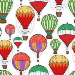 Obraz premium Colour hot air balloons seamless pattern vector illustration