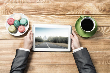Businesswoman having coffee break