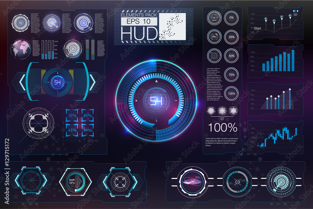 Poster hud background outer space. infographic elements.digital data, business abstract background. infogra