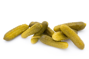 Marinated pickled cucumbers isolated on the white.