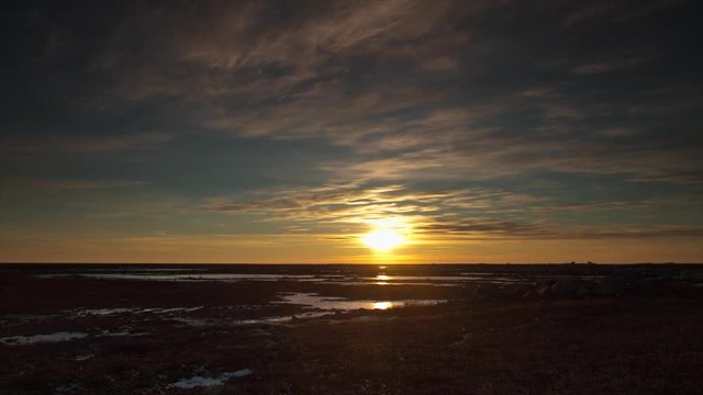 Timelapse of Sun setting over the tundra in Canada