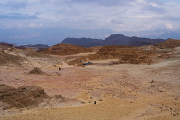 The red and brown rocks and mountains in the timna park in Israel