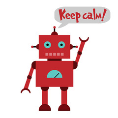 Naklejka premium Vector illustration of a toy Robot with wrench, hammer and text Keep calm!