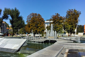 Fountain and rainbow in the center of City of Pleven, Bulgaria