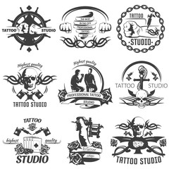 Obraz premium Tattoo Studio Black White Emblems