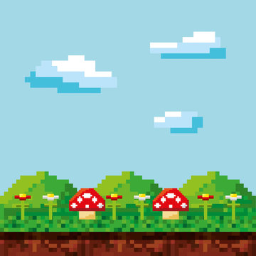 game scene pixelated background vector illustration design