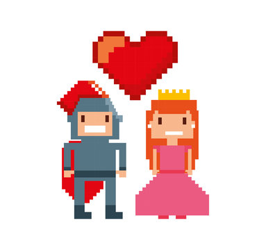 game warrior and princess pixelated icon vector illustration design