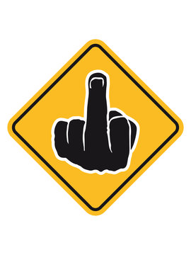 Warning sign yellow danger sign warning prohibition sign sign show gloves stinkfinger middle finger symbol fuck you off logo design cool insult abuse insult fick you evil