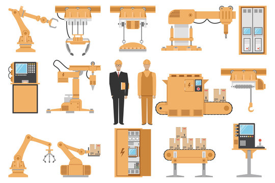 Automated Assembly Decorative Icons Set