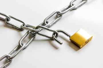 concept data protection metal chain on white background