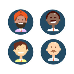 Ethnic Business People Group Icon Set Mix Race Man Businesspeople Team Flat Vector Illustration