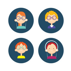 Young People Group Icon Set Teenager Children Avatar Flat Vector Illustration