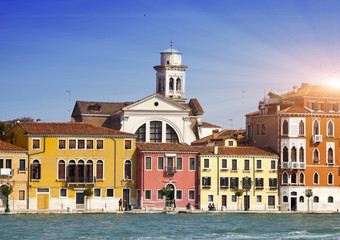 Fototapeta na wymiar Venice. Italy. Bright ancient houses. Canal Grande