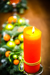 Red with yellow candle  Christmas decorations.