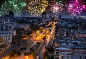 vuurwerk boven Havana, Cuba