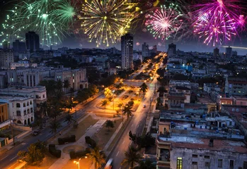 Fotobehang vuurwerk boven Havana, Cuba © Konstantin Kulikov