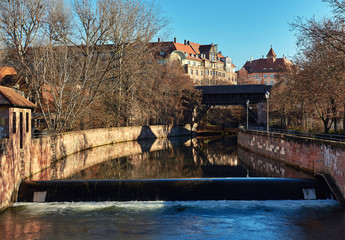 Ancient architecture and The Pegnitz river in Nuremberg, Germany