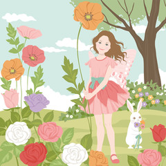 Obraz na płótnie Canvas Fairy Rabbit Flower Garden