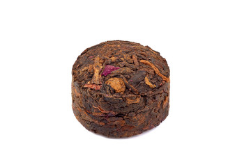 Chinese fermented Puer tea on white