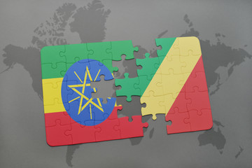 puzzle with the national flag of ethiopia and republic of the congo on a world map