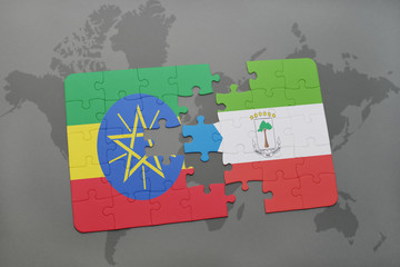 puzzle with the national flag of ethiopia and equatorial guinea on a world map