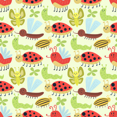 Obraz premium Cute insects seamless pattern vector.