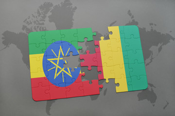puzzle with the national flag of ethiopia and guinea on a world map