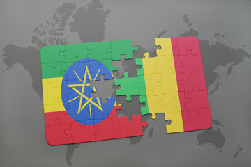 puzzle with the national flag of ethiopia and mali on a world map