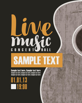 vector banner for the concert live music with a guitar